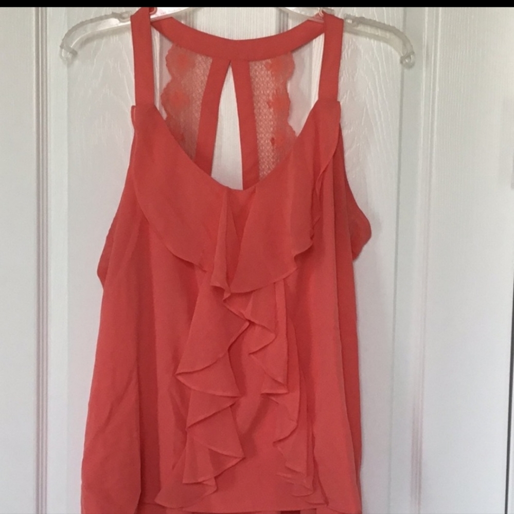 LC Lauren Conrad Ruffle front top in Coral/Orange